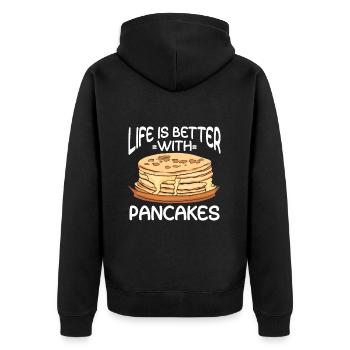 Pfannkuchen Spruch Frühstück Pfannkuchen - Unisex Premium Bio Zip Hoodie - Schwarz - Hinten - Nico (187cm)