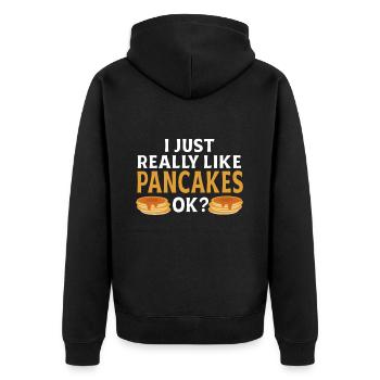 Pfannkuchen Spruch Frühstück Pfannkuchen - Unisex Premium Bio Zip Hoodie - Schwarz - Hinten - Nico (187cm)