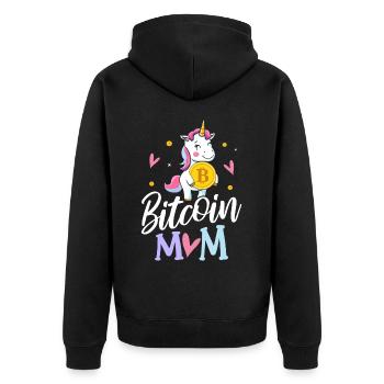 BTC Kryptowährung Krypto Hodl - Unisex Premium Bio Zip Hoodie - Schwarz - Hinten - Nico (187cm)