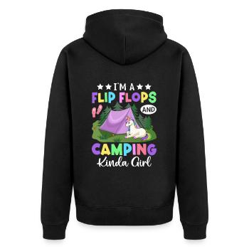 Wohnmobil Camping Mädchen Camperin - Unisex Premium Bio Zip Hoodie - Schwarz - Hinten - Nico (187cm)