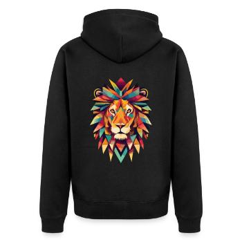 Geometric Lion Head - Unisex Premium Organic Zip Hoodie - black - Back - Nico (187cm)
