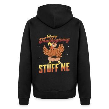 Happy Thanksgiving - Stuff Me Funny Turkey - Unisex Premium Bio Zip Hoodie - Schwarz - Hinten - Nico (187cm)