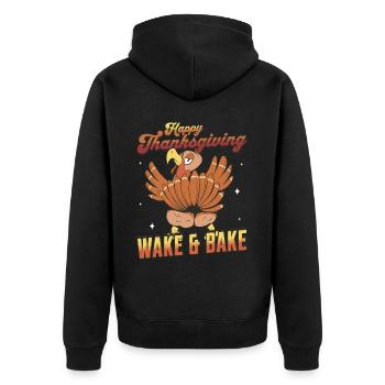 Joyeux Thanksgiving - Wake And Bake Drôle de dinde - Veste à capuche bio Premium Unisexe - noir - Dos - Nico (187cm)