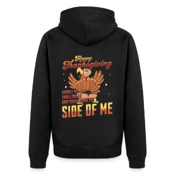 Happy Thanksgiving - Gobble Me Swallow Me Gravy - Unisex Premium Bio Zip Hoodie - Schwarz - Hinten - Nico (187cm)