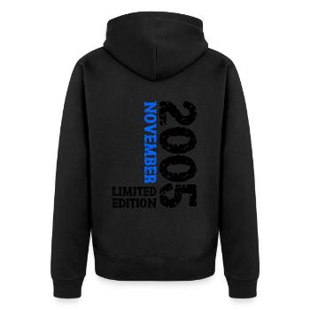 2005 November Limited Edition 18. Geburtstag Deko - Unisex Premium Bio Zip Hoodie - Schwarz - Hinten - Nico (187cm)