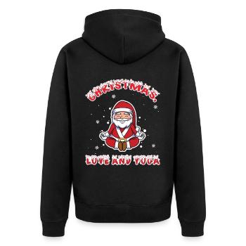 Yogini Yoga Meditation Weihnachten, Liebe und Yoga - Unisex Premium Bio Zip Hoodie - Schwarz - Hinten - Nico (187cm)