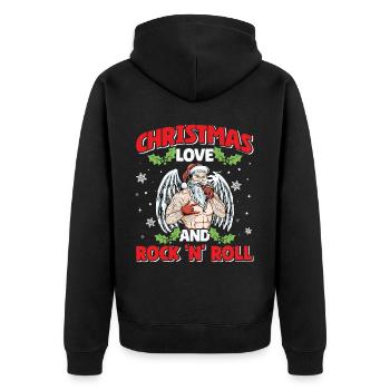 Heavy Hard Metal Weihnachten, Liebe Rock 'n' Roll - Unisex Premium Bio Zip Hoodie - Schwarz - Hinten - Nico (187cm)