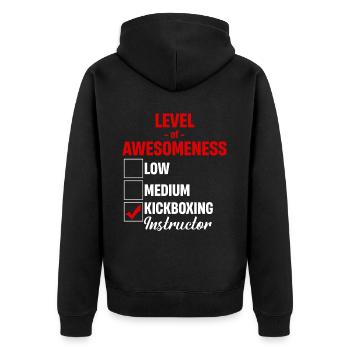 Level Of Awesomeness Kickbox-instruktor Mixed - Unisex Premium Bio Zip Hoodie - Schwarz - Hinten - Nico (187cm)
