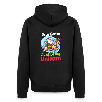 Weihnachten Einhorn Weihnachtsmann Bring einfach Einhorn - Unisex Premium Bio Zip Hoodie - Schwarz - Hinten - Nico (187cm)