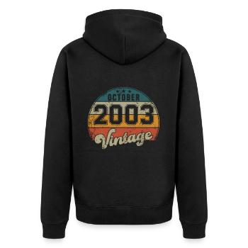 Vintage Geburtstag - Oktober 2003 - Geschenkidee - Unisex Premium Bio Zip Hoodie - Schwarz - Hinten - Nico (187cm)