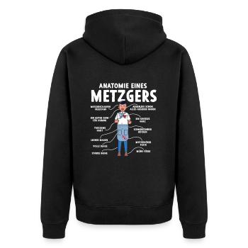 Anatomie eines Metzgers - Unisex Premium Bio Zip Hoodie - Schwarz - Hinten - Nico (187cm)