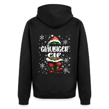 Weihnachtsoutfit Gläubiger Elf - Unisex Premium Bio Zip Hoodie - Schwarz - Hinten - Nico (187cm)