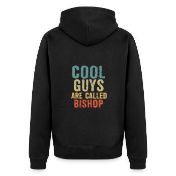 Cool guys are called Bishop - Unisex Premium Organic Zip Hoodie - black - Back - Nico (187cm)