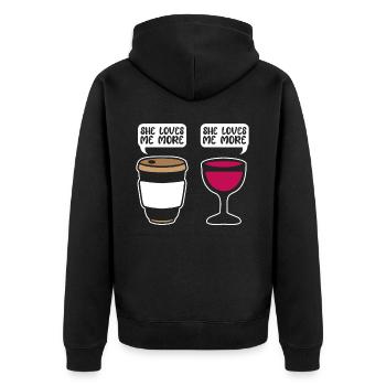 Coffee Cafe Funny Coffee Wine She Loves Me More - Unisex Premium Organic Zip Hoodie - black - Back - Nico (187cm)