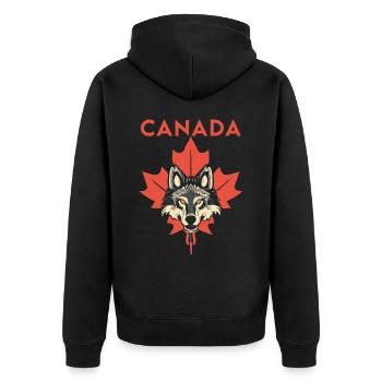 Kanada Wolf Ahornblatt - Unisex Premium Bio Zip Hoodie - Schwarz - Hinten - Nico (187cm)