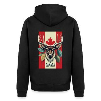 Kanada Hirsch Ahornblatt - Unisex Premium Bio Zip Hoodie - Schwarz - Hinten - Nico (187cm)