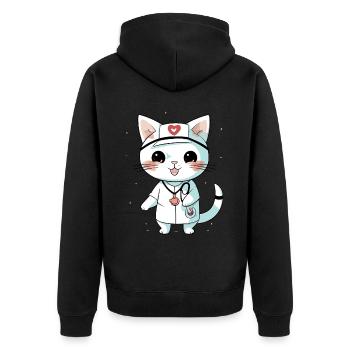Cat Nurse Stethoscope Nursing Cat - Unisex Premium Bio Zip Hoodie - Schwarz - Hinten - Nico (187cm)