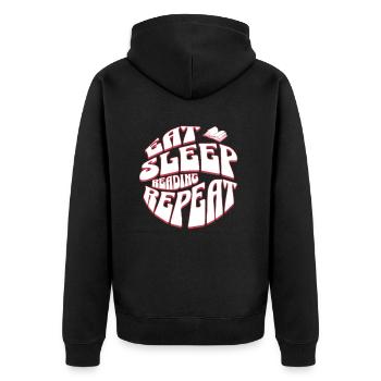 Eat Sleep Read Repeat - Retro Englisch Lehrer - Unisex Premium Bio Zip Hoodie - Schwarz - Hinten - Nico (187cm)