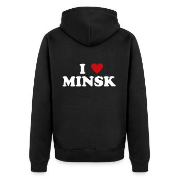 Coeur de la ville de Biélorussie - J’aime Minsk - Veste à capuche bio Premium Unisexe - noir - Dos - Nico (187cm)