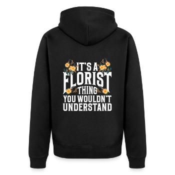 Cadeau de fleuriste, Designer Floral disant, fleuriste - Veste à capuche bio Premium Unisexe - noir - Dos - Nico (187cm)