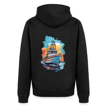 Angeln Fischereiboot Boot auf hoher See Fischer - Unisex Premium Bio Zip Hoodie - Schwarz - Hinten - Nico (187cm)