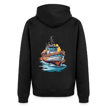 Fischer Boot Angel Ausflug und Abenteuer Fischen - Unisex Premium Bio Zip Hoodie - Schwarz - Hinten - Nico (187cm)
