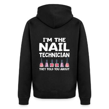 Nageltechniker Nagelstudio Nail Tech - Unisex Premium Bio Zip Hoodie - Schwarz - Hinten - Nico (187cm)