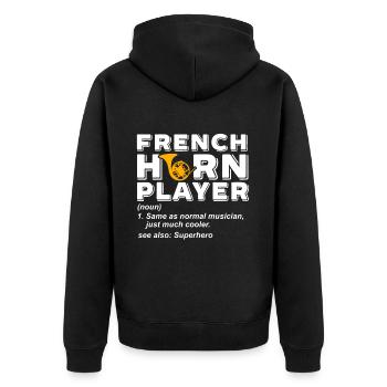Französischer Horn -Spieler Hornist Messing Musik - Unisex Premium Bio Zip Hoodie - Schwarz - Hinten - Nico (187cm)