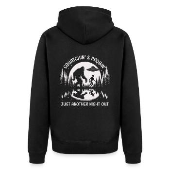 Squatchin' Probin' - For the Cryptid Hunters & - Unisex Premium Bio Zip Hoodie - Schwarz - Hinten - Nico (187cm)