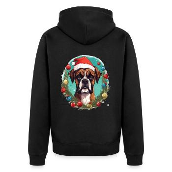 A dog of the Boxer breed in the Christmas atmosphere - Unisex Premium Organic Zip Hoodie - black - Back - Nico (187cm)