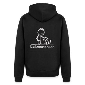 Katzenmensch - Doodle Design für Katzenliebhaber - Unisex Premium Bio Zip Hoodie - Schwarz - Hinten - Nico (187cm)