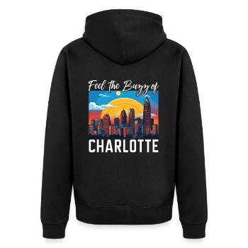 Charlotte, North Carolina, USA, Amerika, Vereinigte Staaten - Unisex Premium Bio Zip Hoodie - Schwarz - Hinten - Nico (187cm)