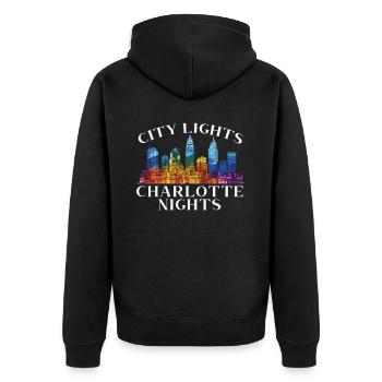 Charlotte, North Carolina, USA, Amerika, Vereinigte Staaten - Unisex Premium Bio Zip Hoodie - Schwarz - Hinten - Nico (187cm)