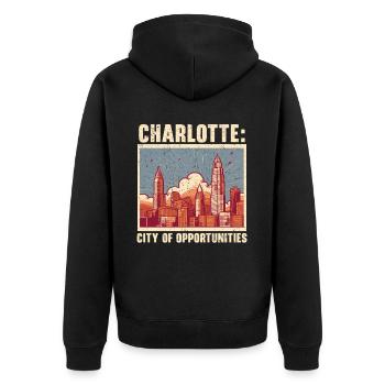 Charlotte, North Carolina, USA, Amerika, Vereinigte Staaten - Unisex Premium Bio Zip Hoodie - Schwarz - Hinten - Nico (187cm)