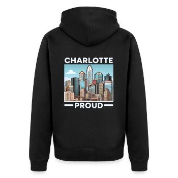 Charlotte, North Carolina, USA, Amerika, Vereinigte Staaten - Unisex Premium Bio Zip Hoodie - Schwarz - Hinten - Nico (187cm)