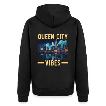 Charlotte, North Carolina, USA, Amerika, Vereinigte Staaten - Unisex Premium Bio Zip Hoodie - Schwarz - Hinten - Nico (187cm)