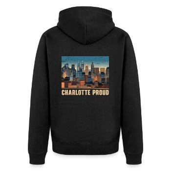 Charlotte, North Carolina, USA, Amerika, Vereinigte Staaten - Unisex Premium Bio Zip Hoodie - Schwarz - Hinten - Nico (187cm)