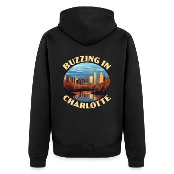 Charlotte, North Carolina, USA, Amerika, Vereinigte Staaten - Unisex Premium Bio Zip Hoodie - Schwarz - Hinten - Nico (187cm)