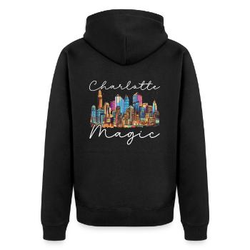 Charlotte, North Carolina, USA, Amerika, Vereinigte Staaten - Unisex Premium Bio Zip Hoodie - Schwarz - Hinten - Nico (187cm)
