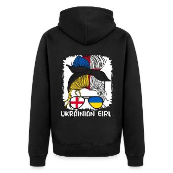 Moitié Anglais Moitié Ukrainien Fille Ukraine Angleterre - Veste à capuche bio Premium Unisexe - noir - Dos - Nico (187cm)