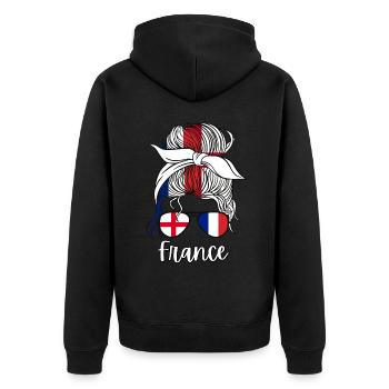France Moitié Anglais Moitié Français Fille Angleterre Drapeau - Veste à capuche bio Premium Unisexe - noir - Dos - Nico (187cm)