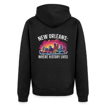 La Nouvelle-Orléans, Louisiane, États-Unis, États-Unis - Veste à capuche bio Premium Unisexe - noir - Dos - Nico (187cm)