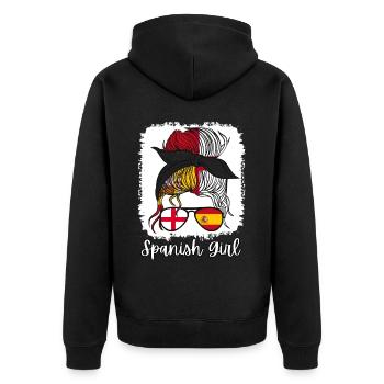 España Halb Englisch Halb Spanisch Mädchen Spanien chica - Unisex Premium Bio Zip Hoodie - Schwarz - Hinten - Nico (187cm)