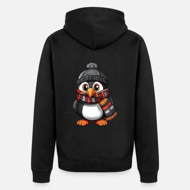 Pinguin Niedlich Winter Comic - Unisex Premium Bio Zip Hoodie - Schwarz