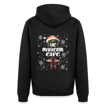 Weihnachtsoutfit Maklerin Wichtel - Unisex Premium Bio Zip Hoodie - Schwarz - Hinten - Nico (187cm)
