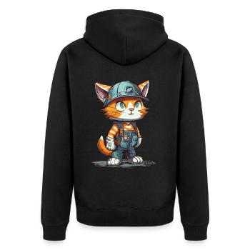 Construction Worker Cat Hard hat Concrete Worker C - Unisex Premium Bio Zip Hoodie - Schwarz - Hinten - Nico (187cm)