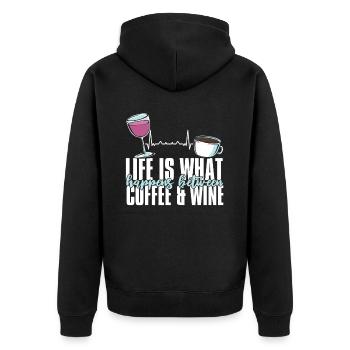 Kaffee Cafe Witzig Kaffee Wein - Unisex Premium Bio Zip Hoodie - Schwarz - Hinten - Nico (187cm)