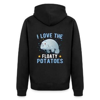 I love the floaty potatoes Süße Ozean Seekuh - Unisex Premium Bio Zip Hoodie - Schwarz - Hinten - Nico (187cm)