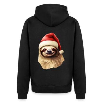 Faultier Mit Weihnachtsmütze Weihnachten Outfit - Unisex Premium Bio Zip Hoodie - Schwarz - Hinten - Nico (187cm)