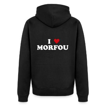 Herz Cyprus Stadt - Ich Liebe Morfou - Unisex Premium Bio Zip Hoodie - Schwarz - Hinten - Nico (187cm)